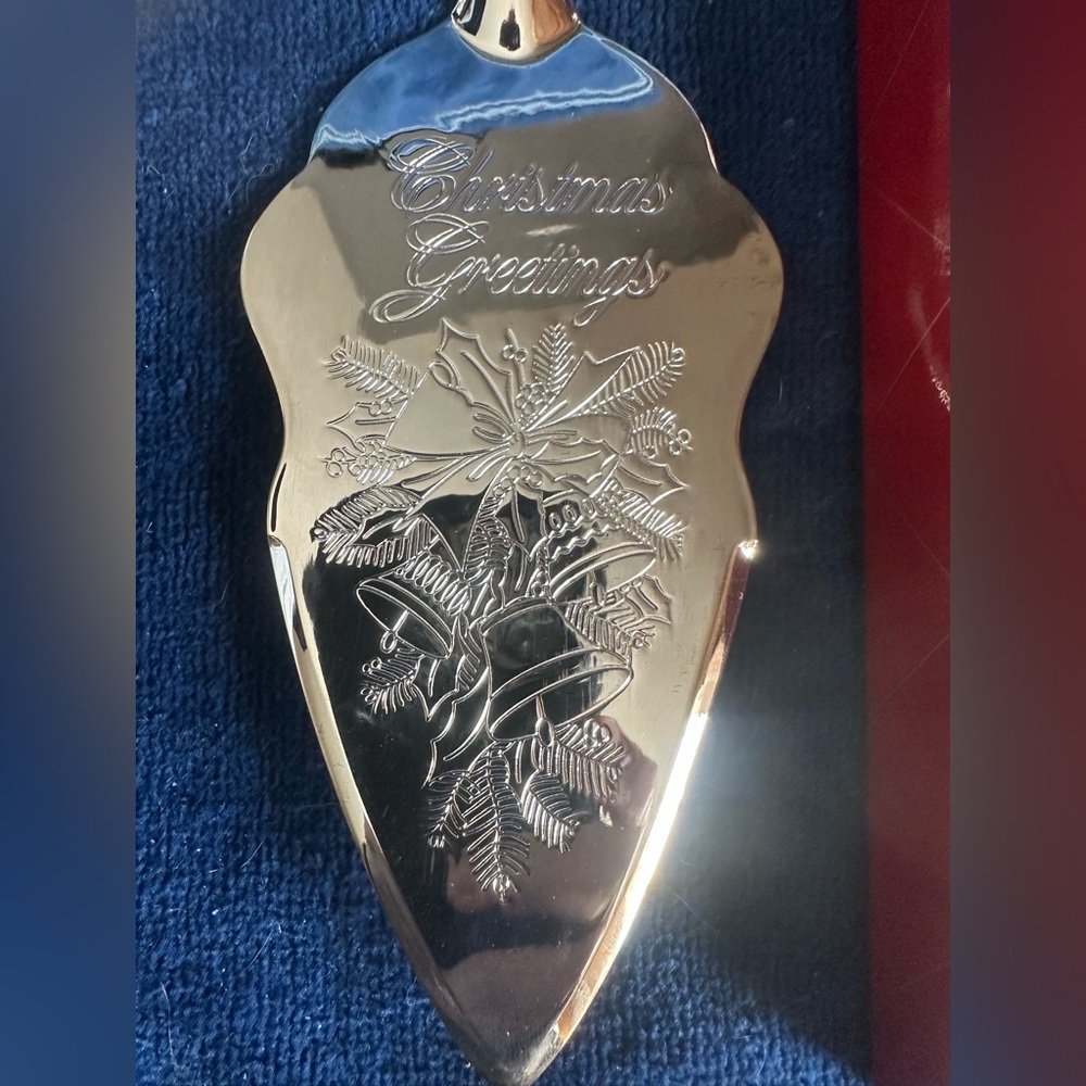 Vintage Silver Plated Pie Server Christmas Greetings Home for the Holidays NEW - Picture 2 of 7